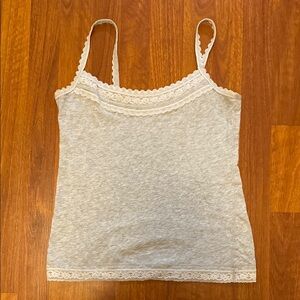 Ann Taylor - Loft Women's Lace Trim Gray Tank Top